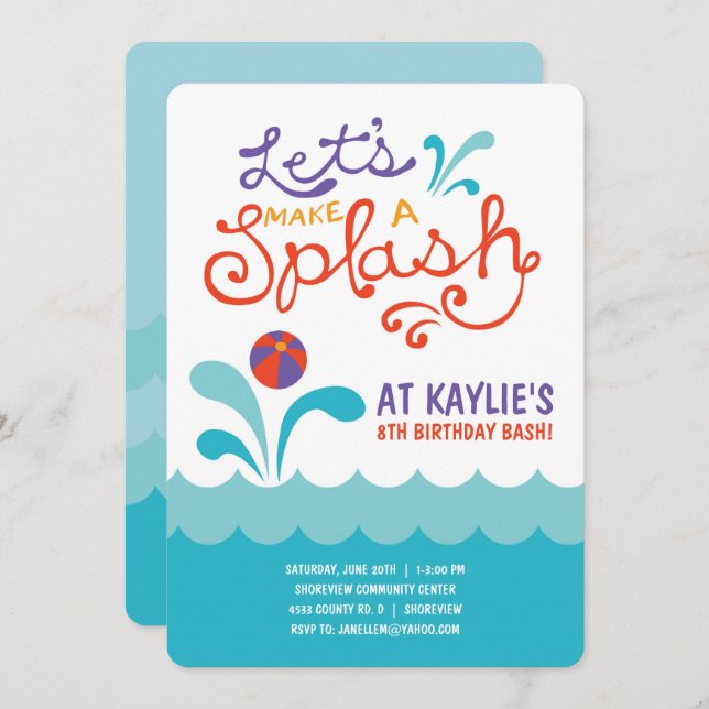 Pool Party Birthday Invitation | Swimming Party (Front/Back)
