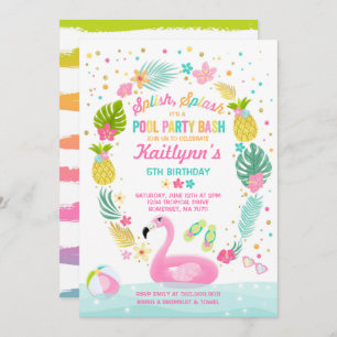 Pool Party Birthday Invitation Tropical Flamingo
