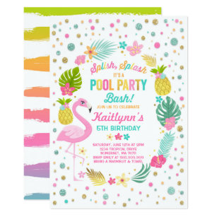 Pool Party Birthday Invitation Tropical Flamingo