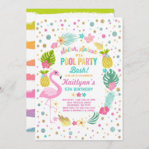 Pool Party Birthday Invitation Tropical Flamingo