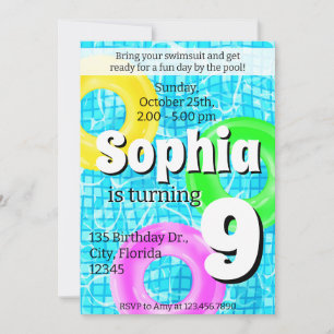 Pool Party Birthday Invitation with Swim Rings