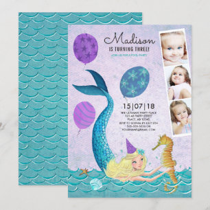 Pool Party Birthday   Mermaid   Invitations