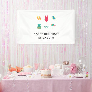 Pool Party Birthday Minimal Summer Colourful Cute Banner