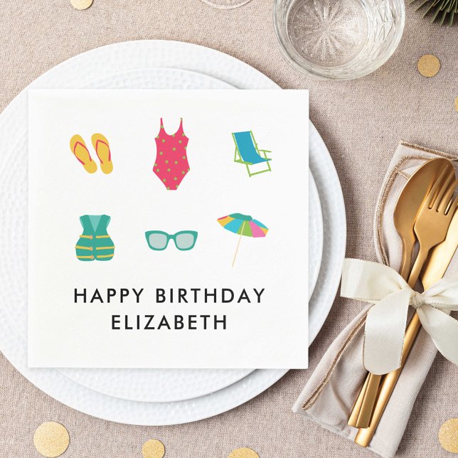 Pool Party Birthday Minimal Summer Colourful Cute Napkin (Creator Uploaded)