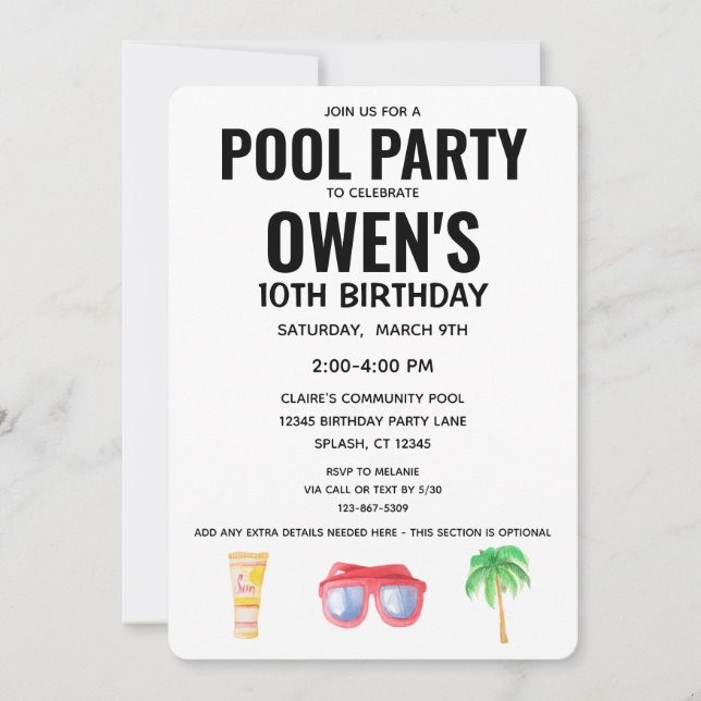 Pool Party Birthday Party gender neutral Invitation (Front)