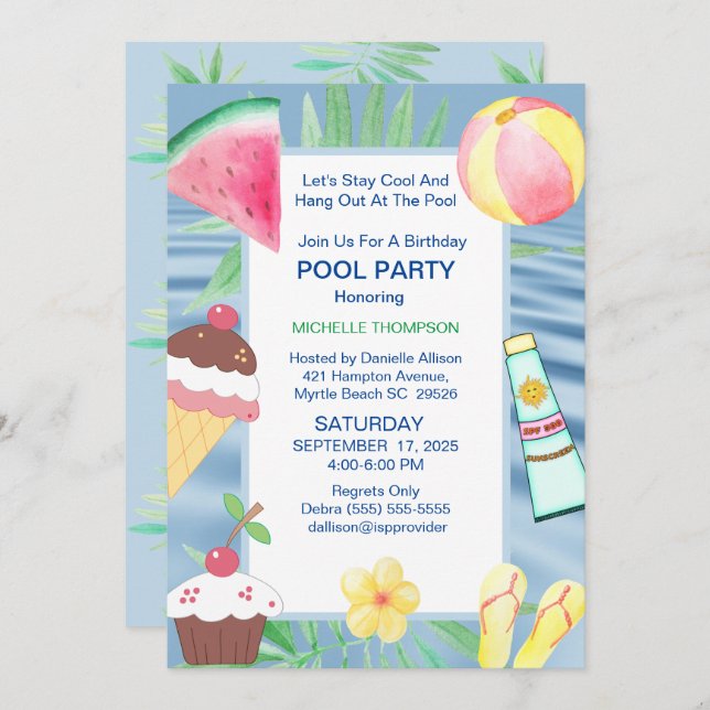 Pool Party Birthday Party Invitation (Front/Back)