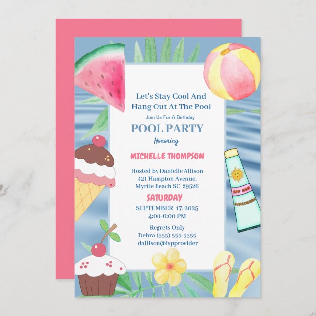 Pool Party Birthday Party Invitation (Front/Back)
