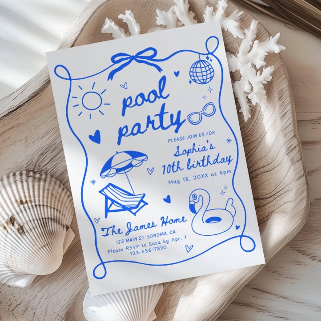 Pool Party Birthday Party Invitation Template, Han (Creator Uploaded)