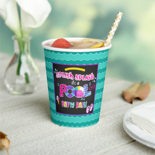 Pool Party Birthday Party Paper Cup - Blk - Girl