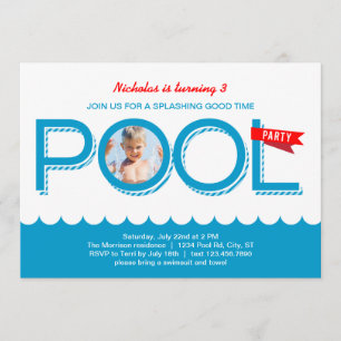 Pool Party Birthday Photo Invitation