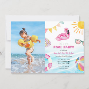 Pool Party Birthday Photo Invitation