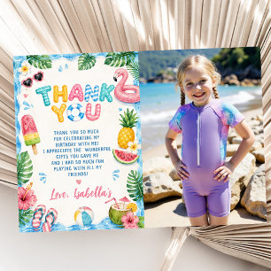 Pool Party Birthday Photo Thank You Card