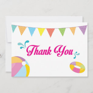 Pool Party Birthday Splish Splash Girl Thank You Card