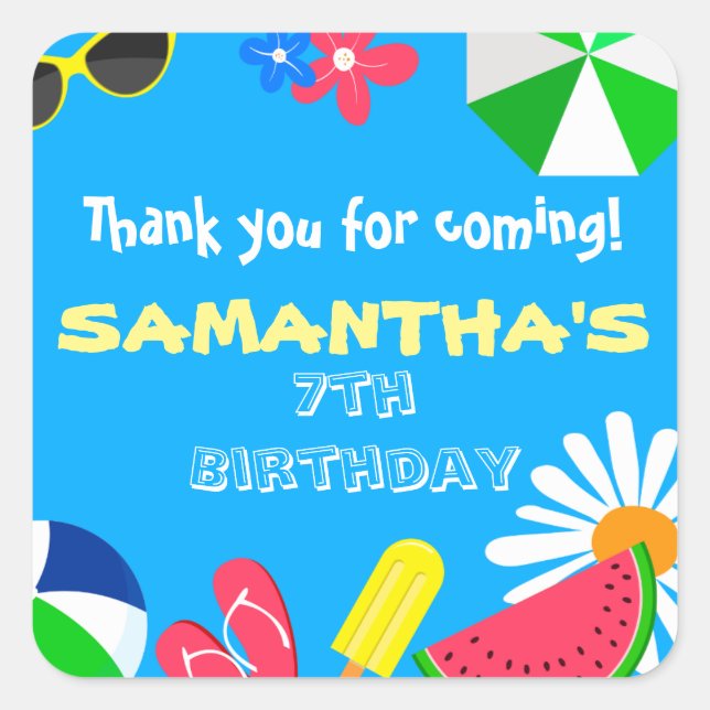 Pool Party Birthday Summer Beach Swimming Label (Front)