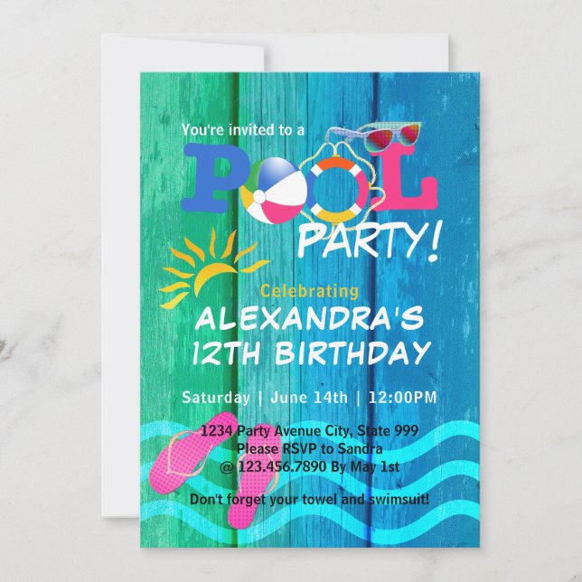 Pool Party Birthday Summer Fun Card (Front)