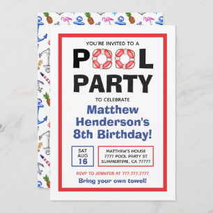 Pool Party Birthday Summer Invitation