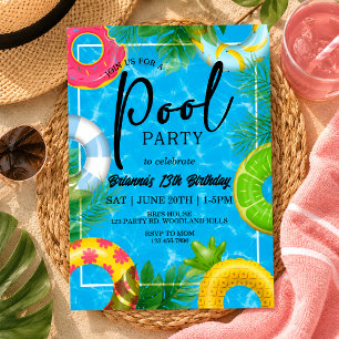 Pool Party Birthday Summer Pool Bash Invitation