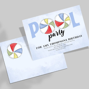 Pool Party Birthday Summer Trendy Beach Balls Invitation