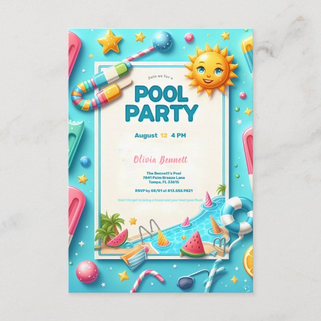 Pool Party Birthday Sweet Sixteen Summer Swim Encl Enclosure Card (Front)