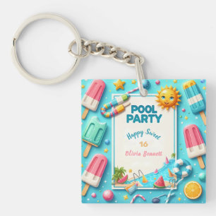 Pool Party Birthday Sweet Sixteen Summer Swim Key Ring