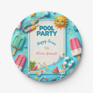 Pool Party Birthday Sweet Sixteen Summer Swim Paper Plate