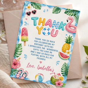 Pool Party Birthday Thank You Card