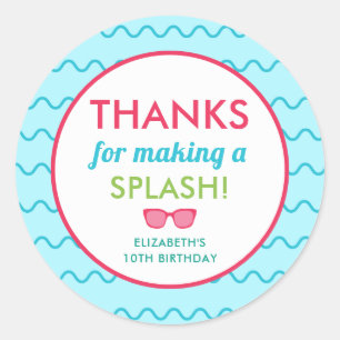 Pool Party Birthday Thank You Splash Colourful Kid Classic Round Sticker