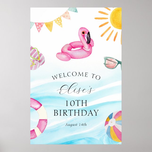 Pool Party Birthday Welcome  Poster (Front)