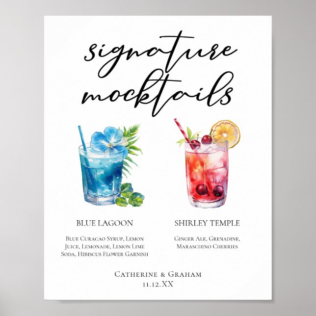 Pool Party Blue Lagoon Shirley Temple Drinks Menu Poster (Front)