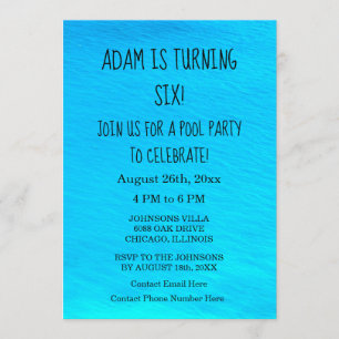 Pool Party Blue Water Personalised Name Birthday Invitation