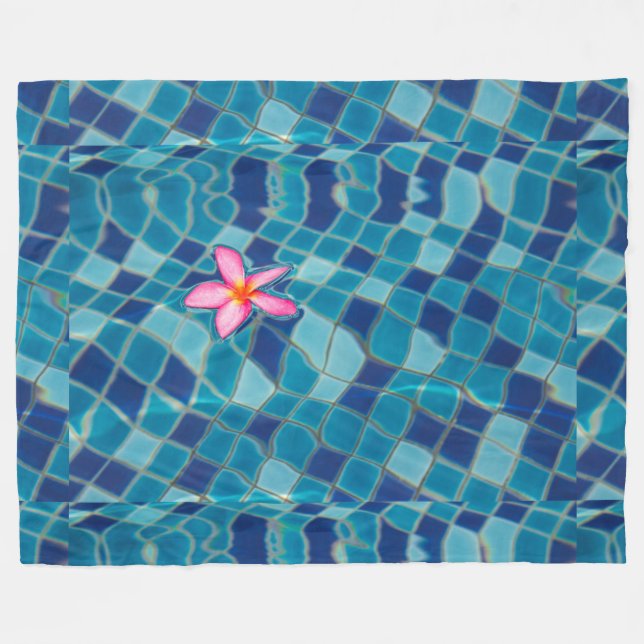 Pool party blues pink flower floating colour pop fleece blanket (Front (Horizontal))