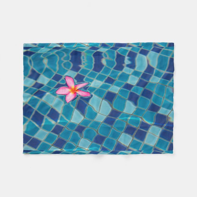 Pool party blues pink flower floating colour pop fleece blanket (Front (Horizontal))