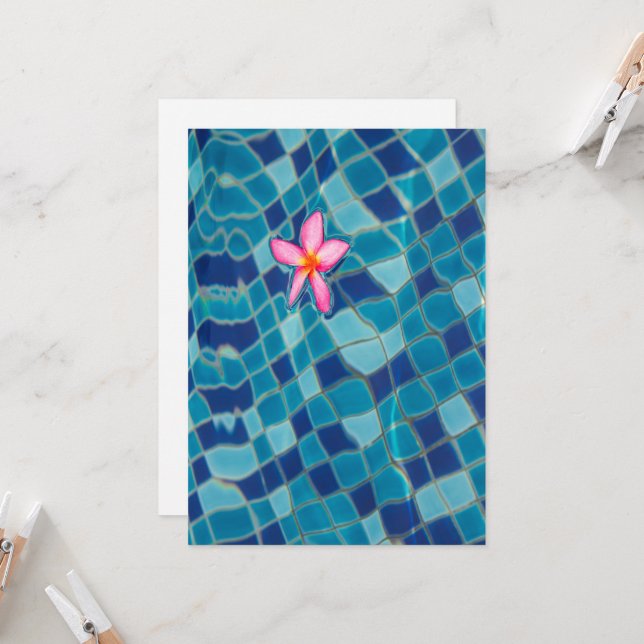 Pool party blues pink flower floating  invitation (Front/Back In Situ)