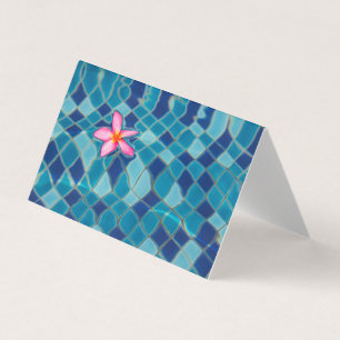 Pool party blues pink flower floating pop colour  business card
