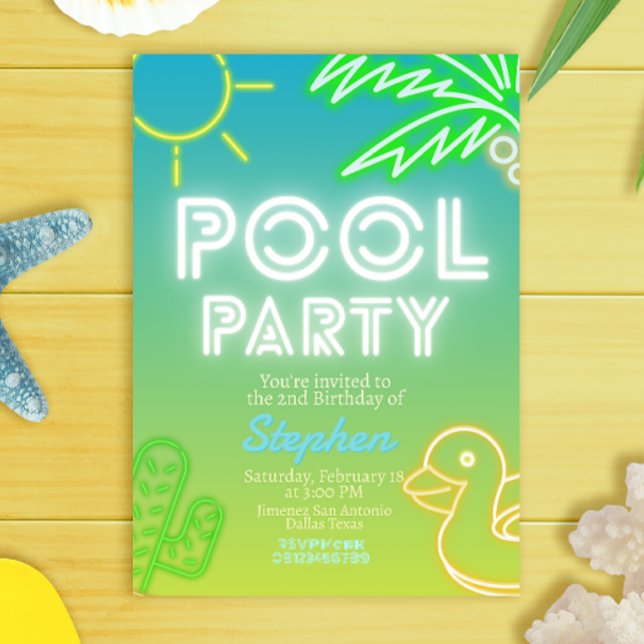 Pool Party Boy Birthday Invitation (Pool Party Boy Birthday Invitation)