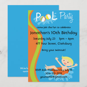 Pool Party Boy Blonde Invitation