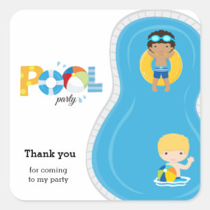 Pool party boy square sticker