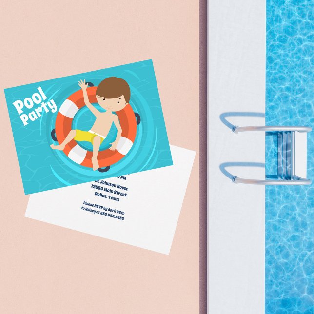 Pool Party Boy Swimming Custom Kids Birthday Invitation (Creator Uploaded)