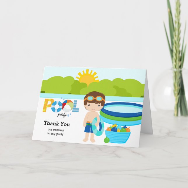 Pool Party boy Thank You Card (Front)