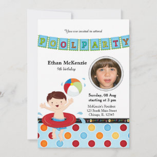 Pool Party (Boy) with a photo Invitation