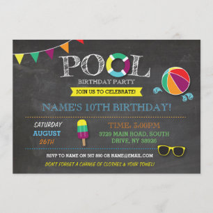 Pool Party Boys or Girls Birthday Beach Sun Invite