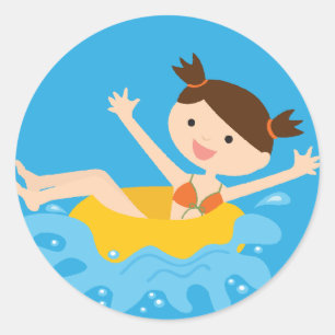 Pool Party Brunette Girl Classic Round Sticker