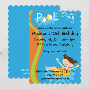 Pool Party Brunette Invitation