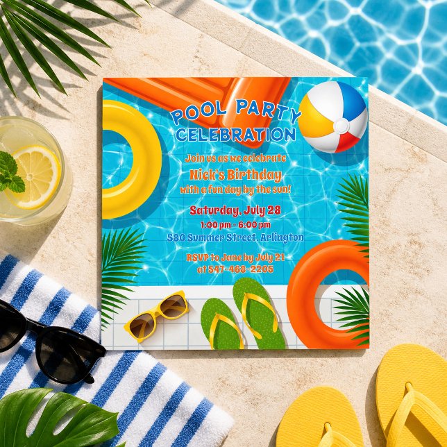 Pool Party Celebration Summer Birthday Invitation (Creator Uploaded)