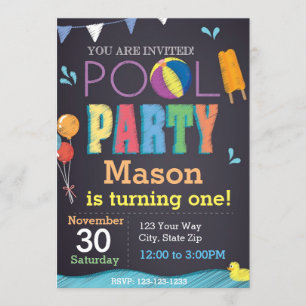 Pool Party Chalkboard Birthday Invitation
