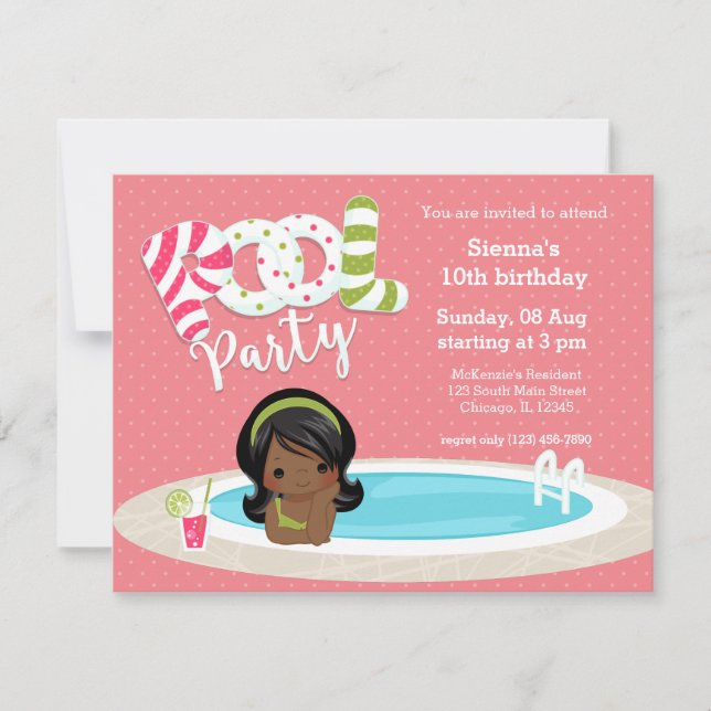 Pool party * choose background colour invitation (Front)