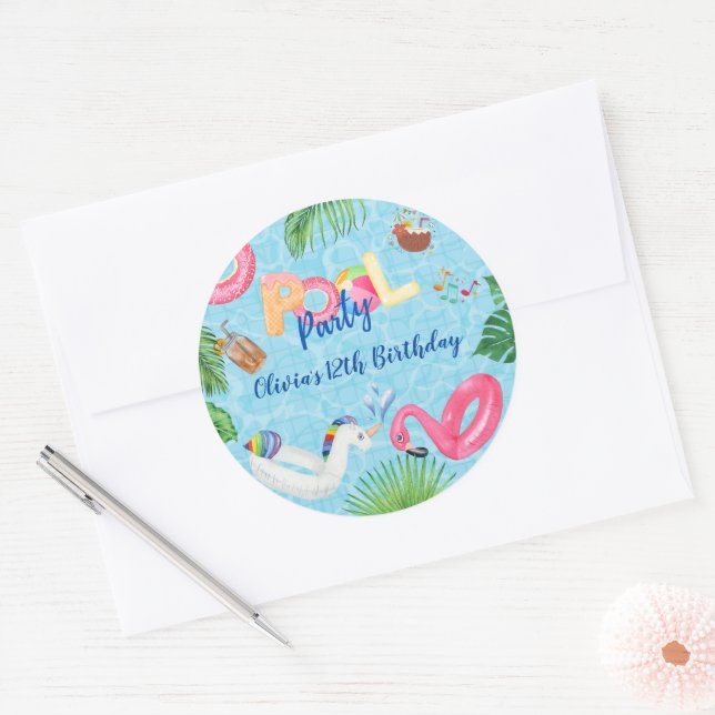 Pool Party  Classic Round Sticker (Envelope)