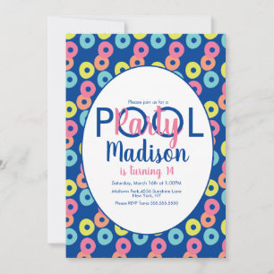 Pool Party Colourful Rings Birthday Invitation