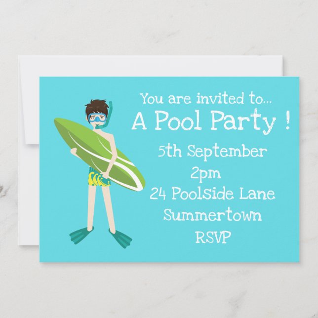Pool Party cute and modern blue Invitation (Front)