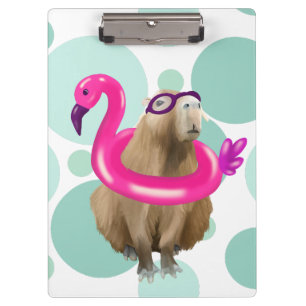 Pool Party Cute Capybara With Pink Flamingo Float Clipboard